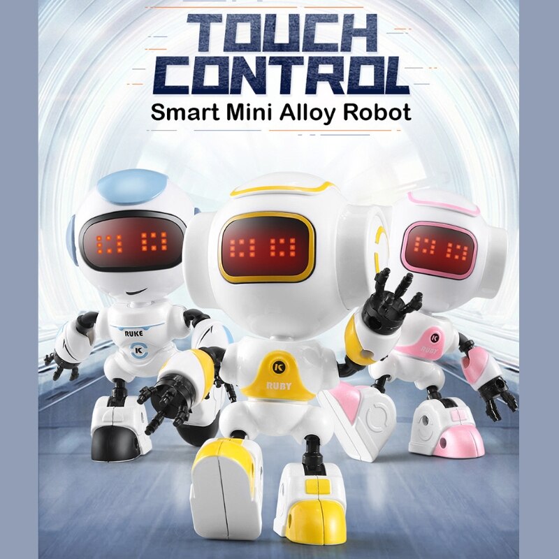 Kids Touch Control Smart Mini Robot LED Eyes Voice DIY Rotated Body Gesture Model Children Early Educational Toys