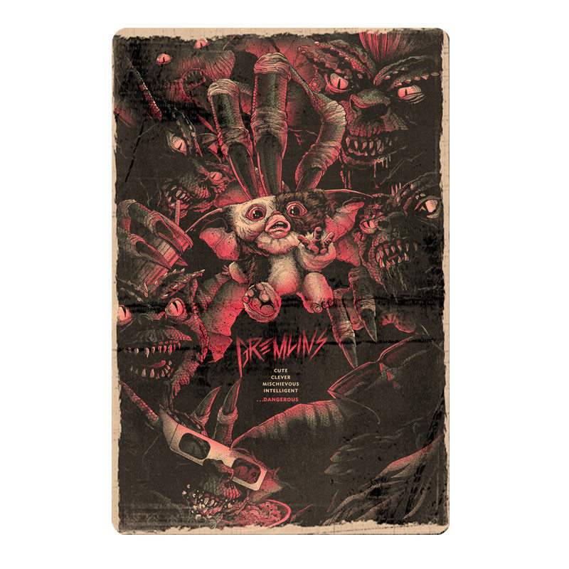 Gremlins Wall Stickers for Kids Room Game Center Home Decoration Vintage Art Painting Plaque Metal Signs: Brown