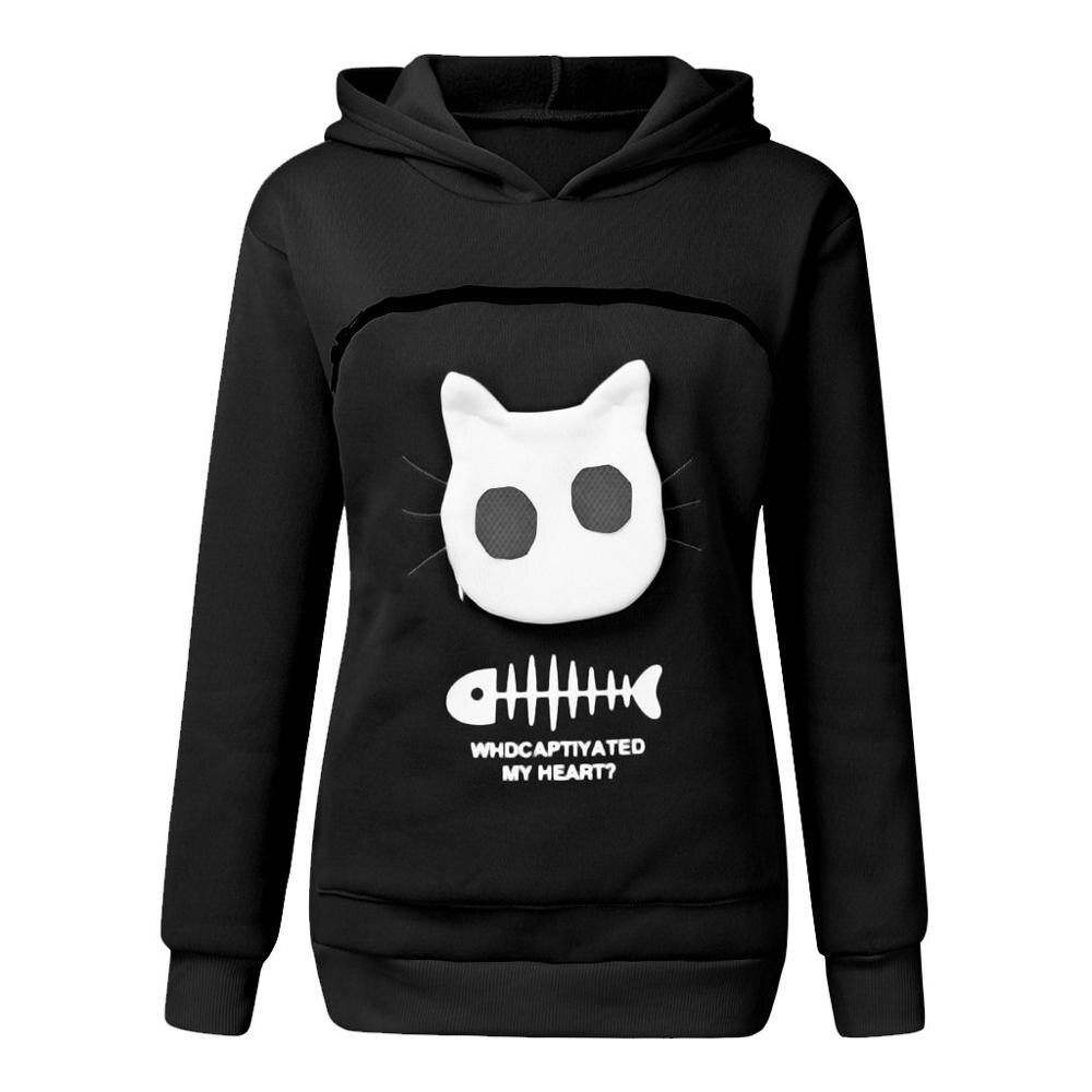 Herbst Winter Frauen Hoodies Sweatshirt Tier Pouch Haube Tops Tragen Katze Atmungsaktive Pullover Bluse Plus Größe * 0213