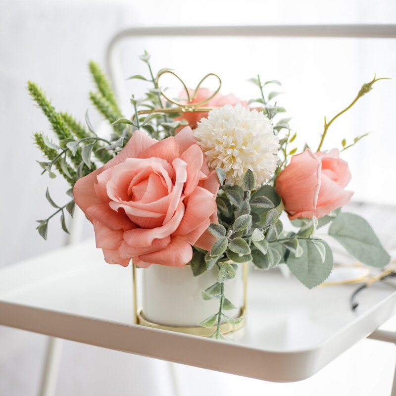 CHENAO nordique hybride Bouquet Rose Rose soie pivoine blanc hortensia balcon décoration extérieure frais et 1 pièces 1 bouteille: Style 3