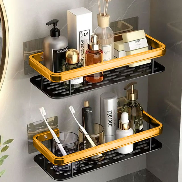 Luxury Bathroom Shelves Without Drilling Rustproof Aluminum Shower Wall Shelf Shampoo Towel Holder Bathroom Organizer Accessorie: DEEP BLUE