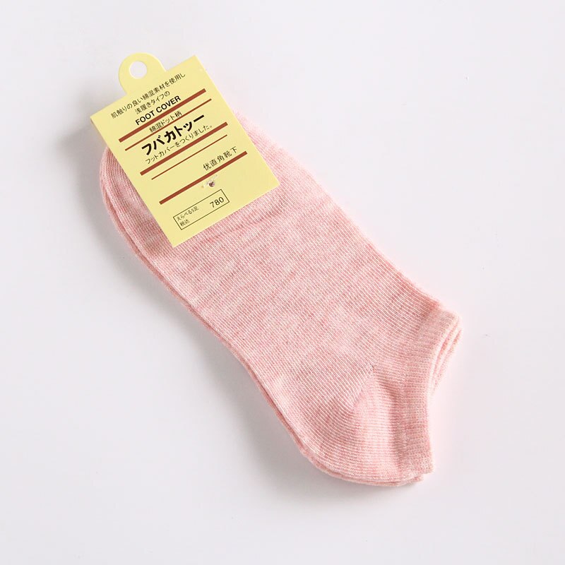 10 kleuren zachte comfortabele casual snoep kleuren sokken vrouwen 1 paar onzichtbare meisjes gekleurde effen katoenen sokken vol verpakt: Roze