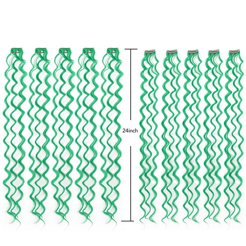 MEEPO pelo sintético con pinza en extensiones de cabello de una pieza oscuro largo onda color destacar de la extensión del pelo para mujeres 5 unids/set