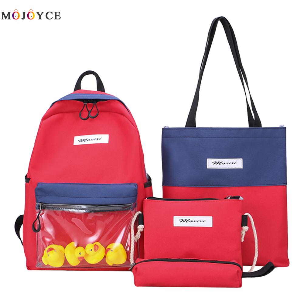 4 Stks/set Canvas Tas Voor Student Hit Kleur Vrouwen Rugzakken Tiener School Rugzak Mochila Grote Capaciteit Leuke Bookbags Rugzak: Rood