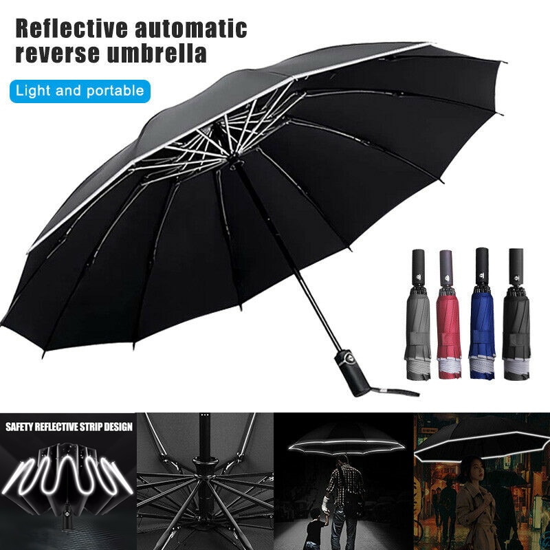 1pc automaattista miestä taitettava kääntöpuoli 10k sateenvarjo päivänvarjo naisten matka aurinkovarjot musta tuulenpitävä liike 10k parapluie