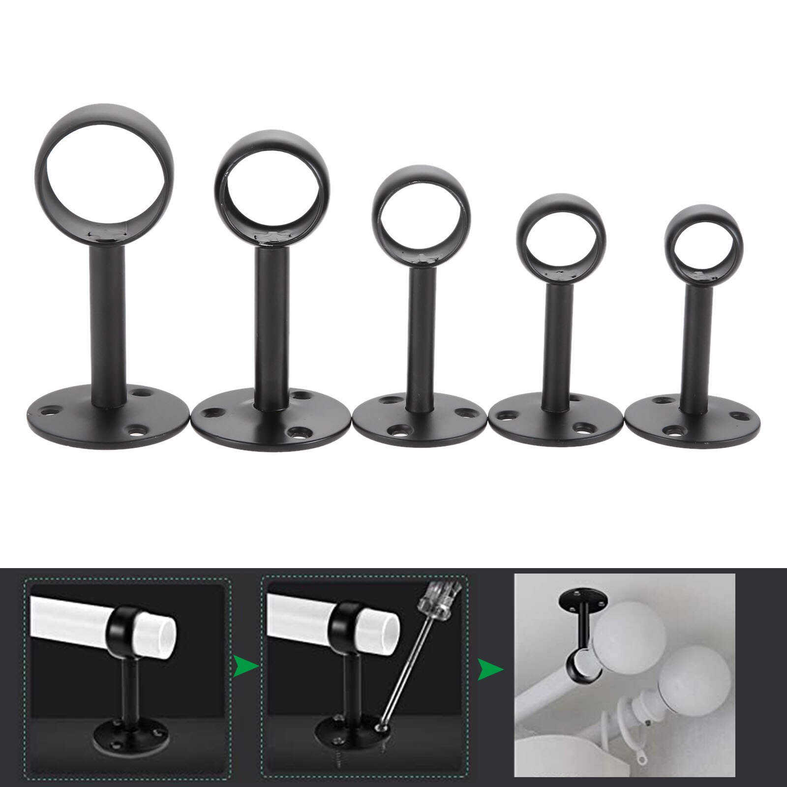 2Pcs Flange Rod Holders Curtain Rod Ceiling-Mount Bracket Stainless Steel Flange Rod Holder Closet Pole End Supports Socket