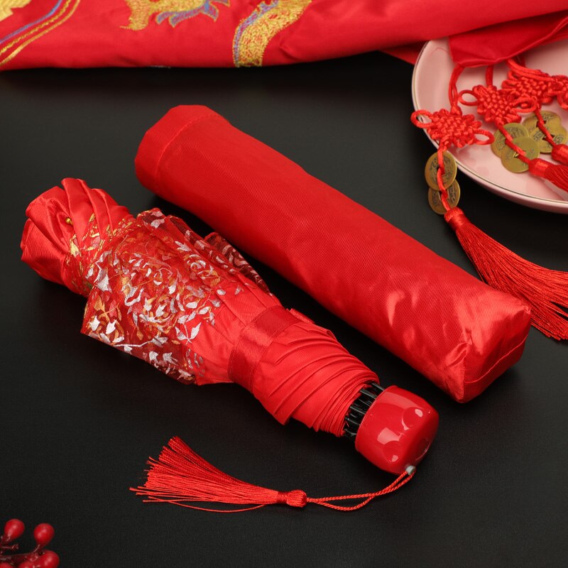 Wedding Folding Umbrella Rain Woman&#39;s Red Umbrellas Wedding Bride Romantic Folding Umbrella Bride Female Lace Paragua