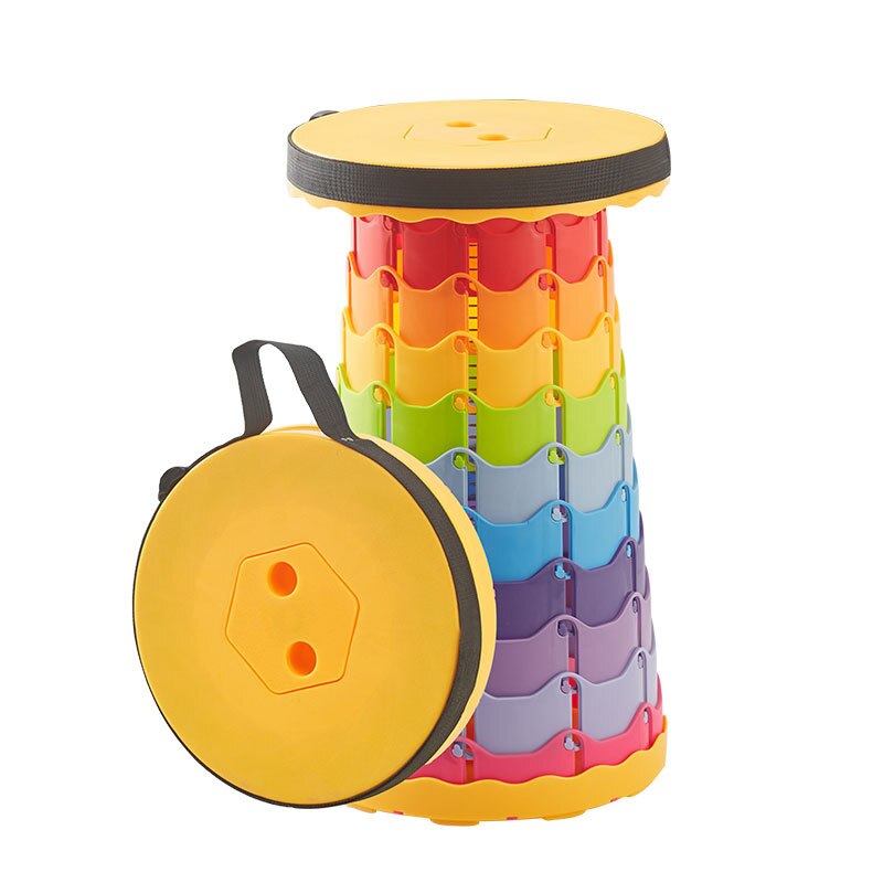 Plastic Stool Folding Stool Portable Outdoor Adjustable Telescopic Stool Net Red Train Subway Stool Giveaway: yellow face rainbow