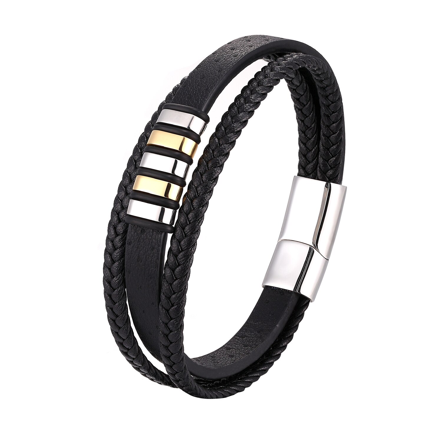 TANGYIN 19/21/23CM Genuine Leather Bracelet Black & Brown Color with Stainless Steel Buckle Easy Hook Bangle For Cool Boys