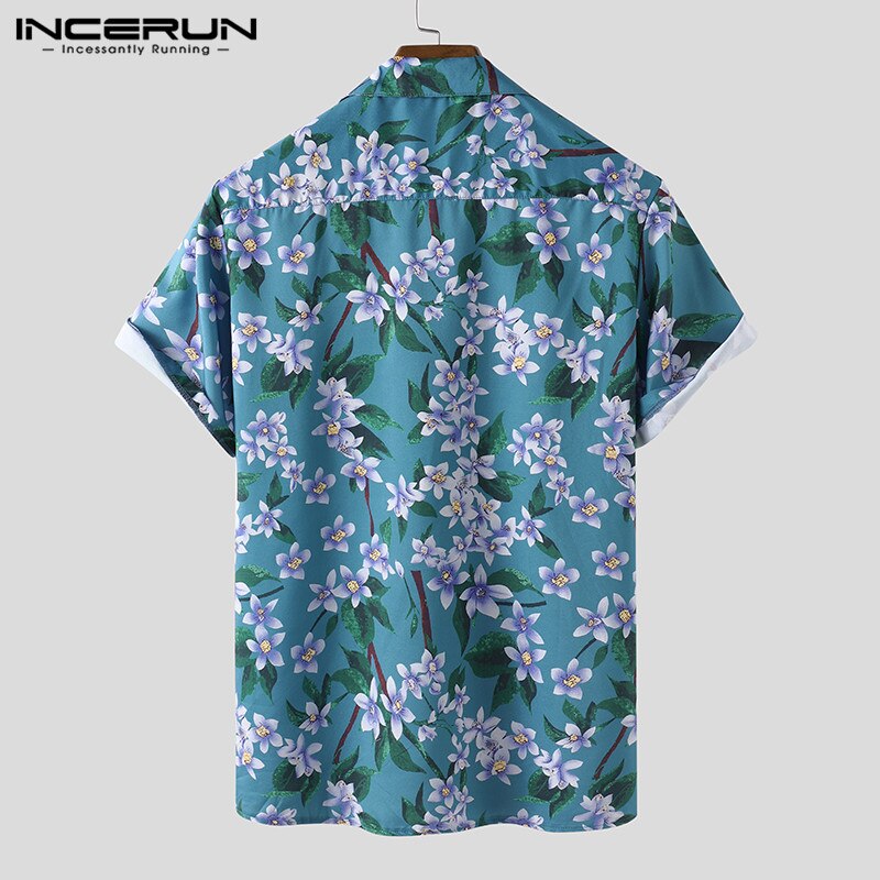 Incerun heren hawaiiaans overhemd korte mouw strand bloemenprint ademend knoop chic camisa zomer streetwear casual blouse 7