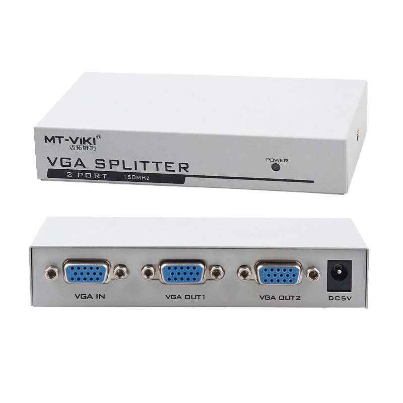 2 Port VGA Splitter 150MHz HD 1920X1440 KVM Switch Video Signal Monitor Amplifier Black 25 Meters Stackable Steel Housing