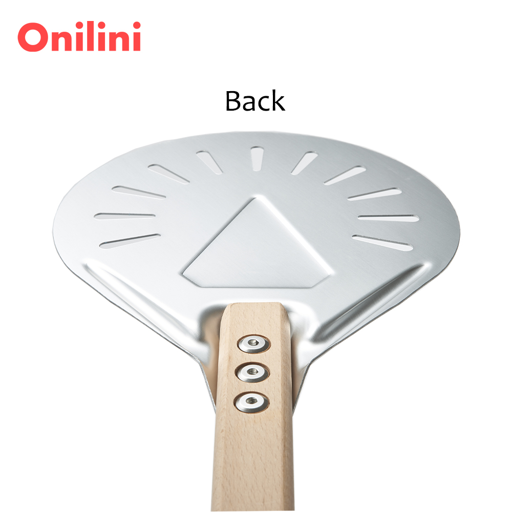 Onilini 7/8/9 inch Perforated Pizza Peel Anodized Wooden Handle Short Pizzas Shovel Pizza Shovel Paddle with Free Spoon
