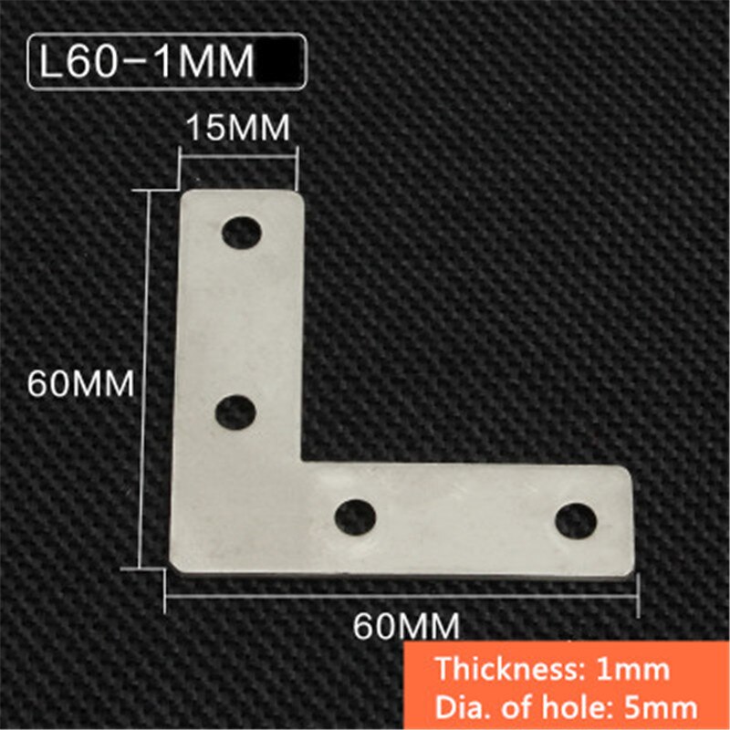 5 stks/partij Rvs Plain Hoek Beugel Satijn L T Vorm Board Ondersteuning Hoek Beugel Meubelbeslag Connectors: L60-1mm