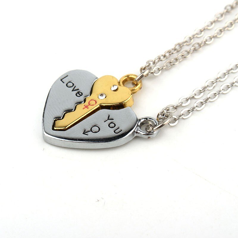 2 stks/set Liefde Sleutel Hart Hanger Kettingen voor Vrouwen Mannen Lovers 'Paar Sieraden Gebroken Hart Ketting Valentine N1362