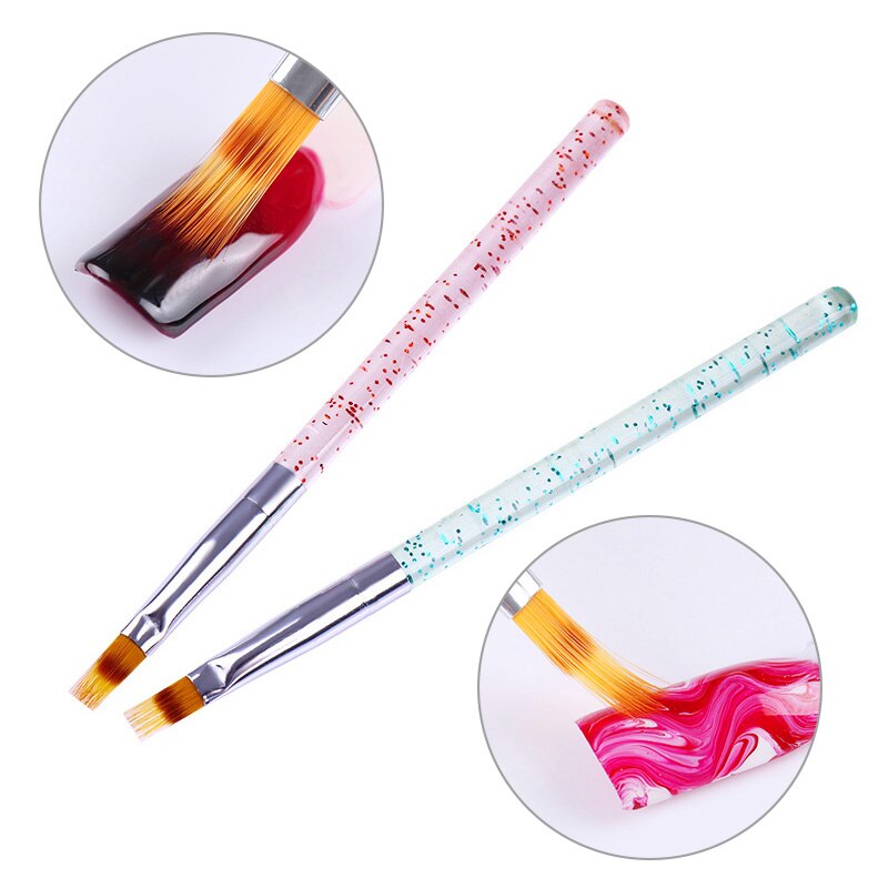 Pincel para pintar uñas gradiente, accesorios de manicura Nail Art con mango brillante de acrílico rojo, verde, 1 unidad