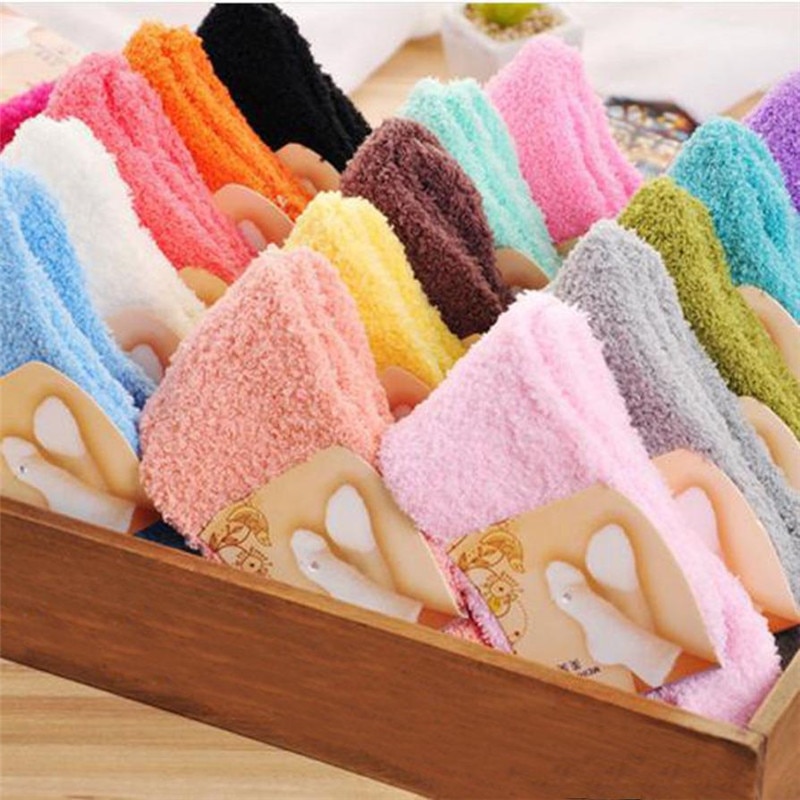 Winter Cute Fuzzy Socks Candy Color Soft Women Fluffy Socks Coral Velvet Warm Sleep Floor Socks yellow blue