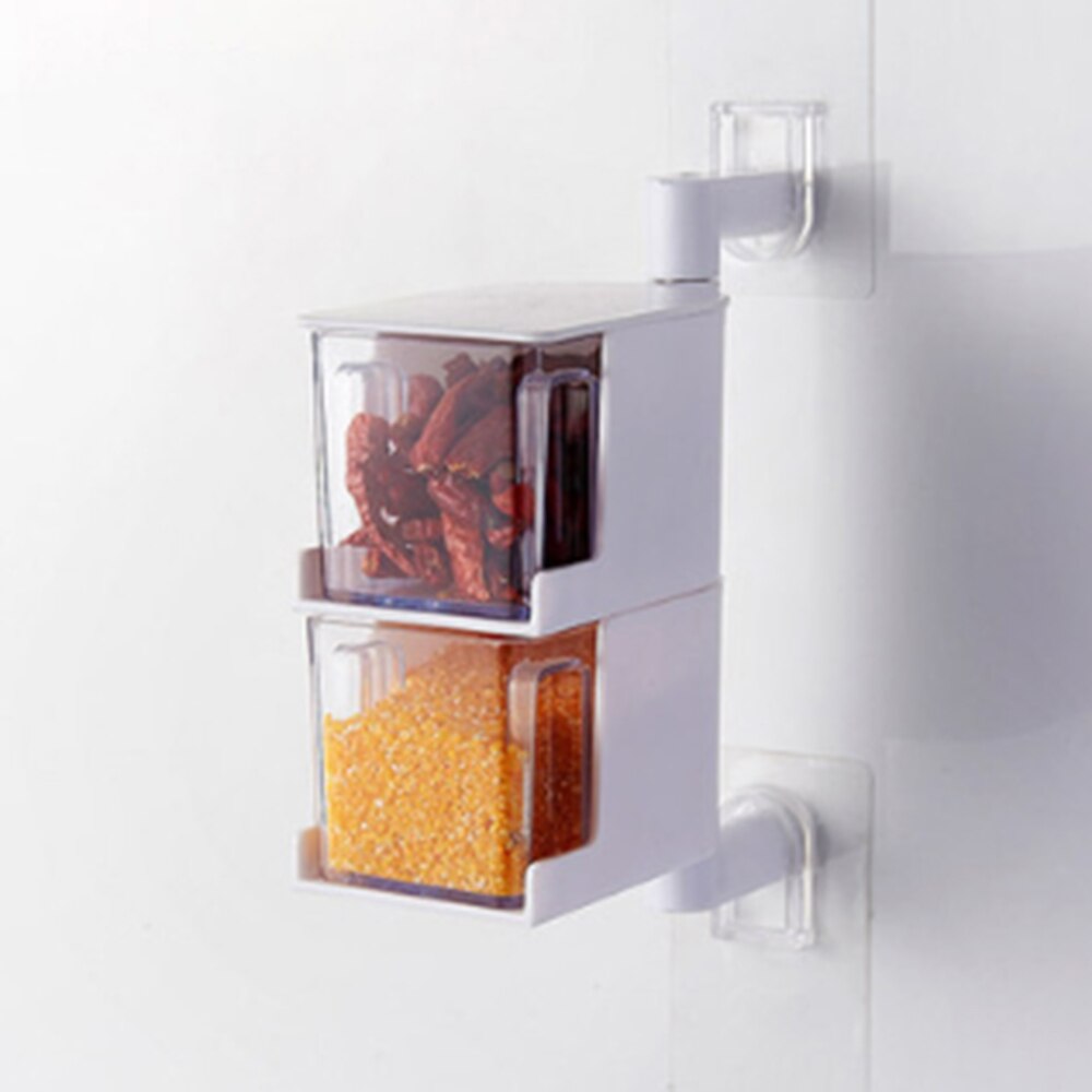 Kitchen Hanging Rotatable Seasoning Box Multi Layer Drawer Type Seasoning Box1: 2 Tiers Gray