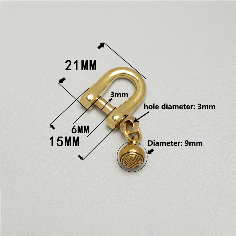 1x Brass Carabiner D Bow Shackle with Silent Bell Fob Key Ring Keychain Hook Screw Joint Connector Buckle: Gold