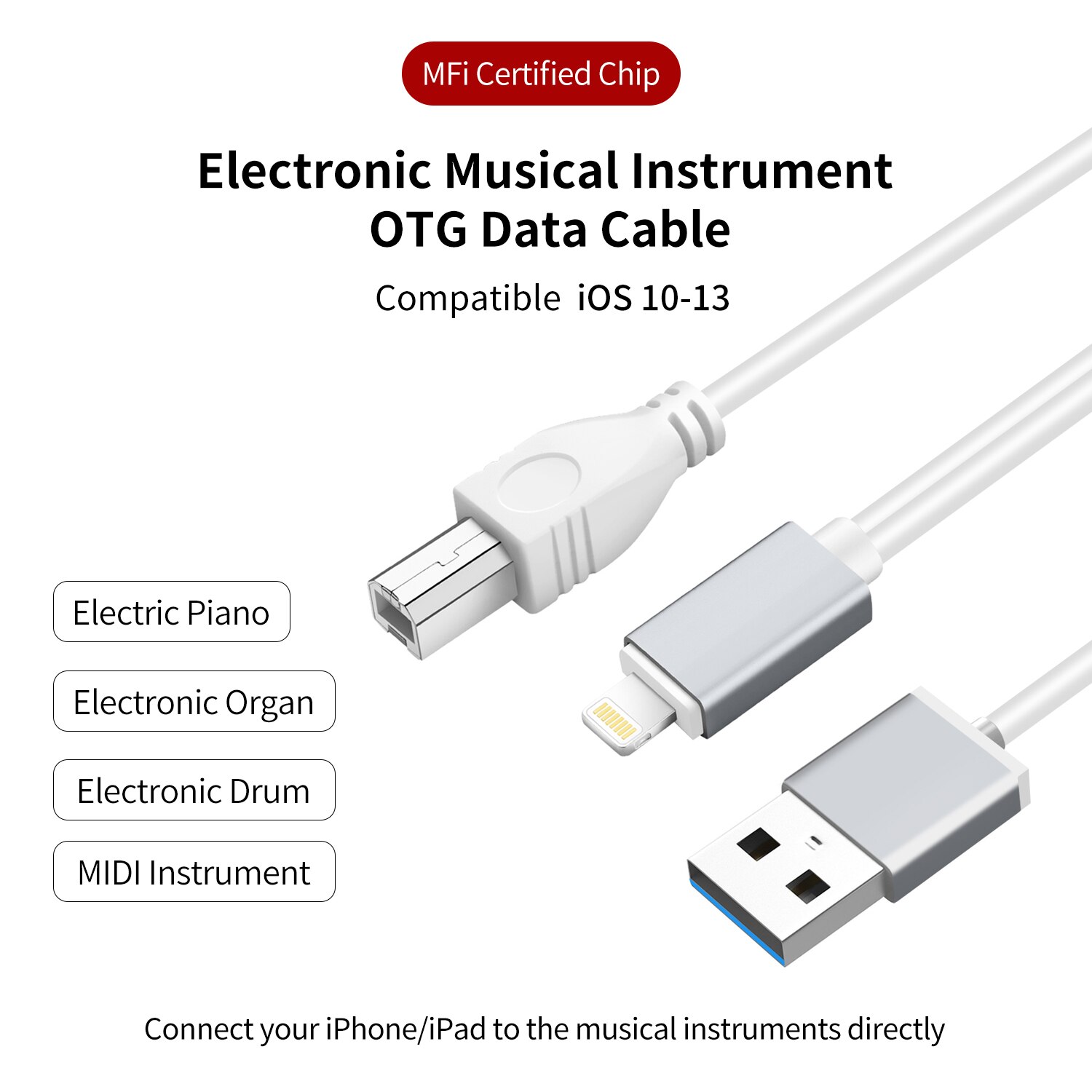 MeloAudio OTG Cable with USB Charging Interface Type B to Midi Controller Compatible iOS Devices to Electronic Music Instrument