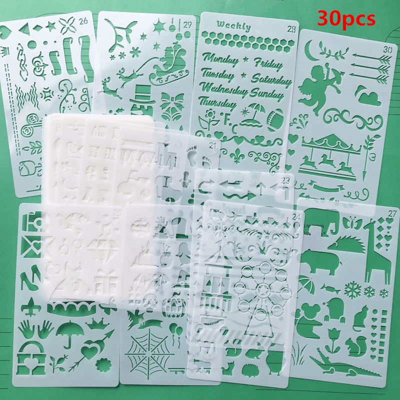 30 pièces balle Journal pochoir ensemble planificateur en plastique creux bricolage dessin modèle Journal décor artisanat Scrapbooking fournitures de papeterie