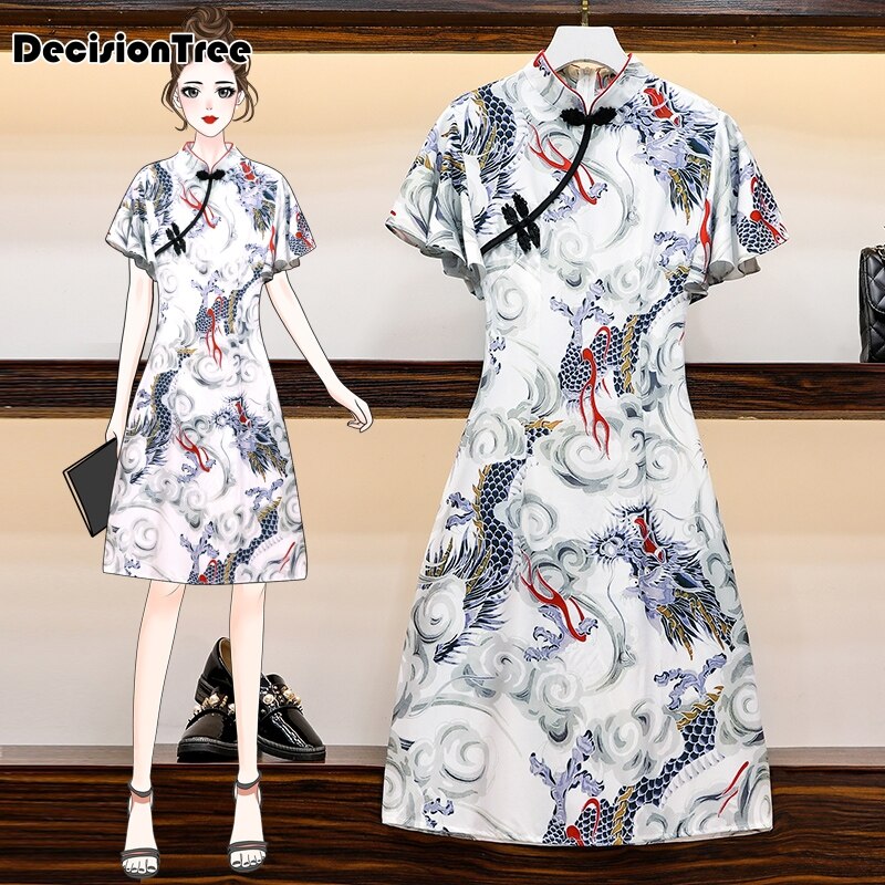 Chinese Dress women classic cheongsam rayon floral evening party dress traditional mandarin collar chinese qipao
