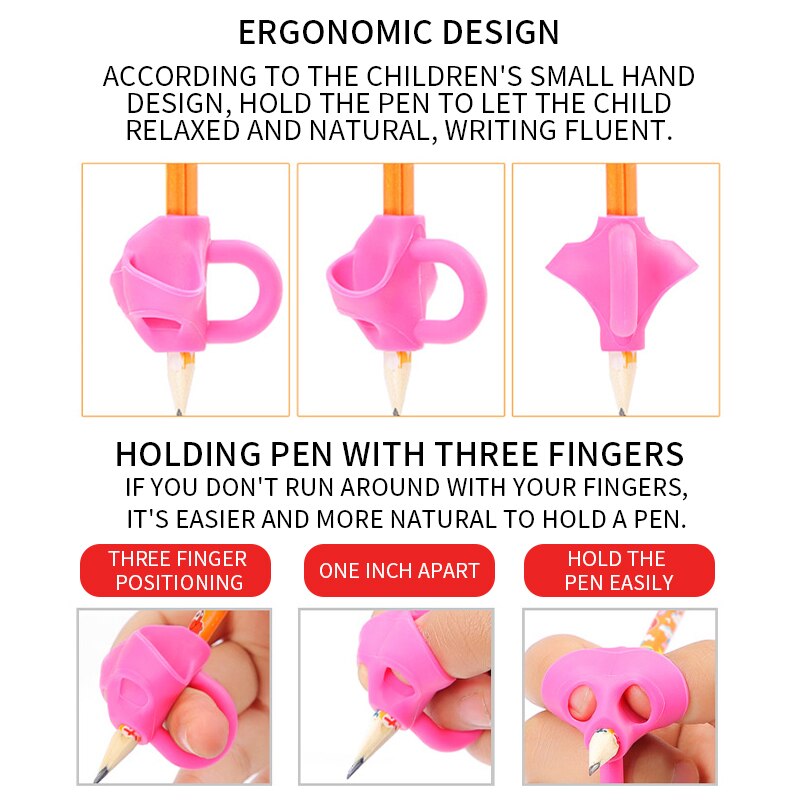 Three/Five Finger Silicone Pen Holder Writing Aids Beginner Writing Thumb Correction Grip Trainer Children Supplies