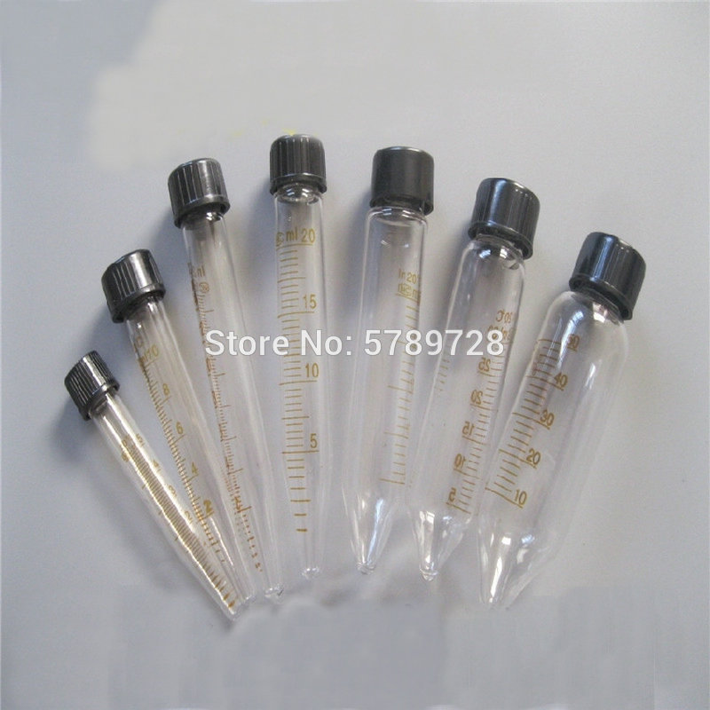 Glass V-bottom centrifugal tube with screw cap Lab test tubes with graduated lines,capacity 5/10/15/20/25/50/100ml