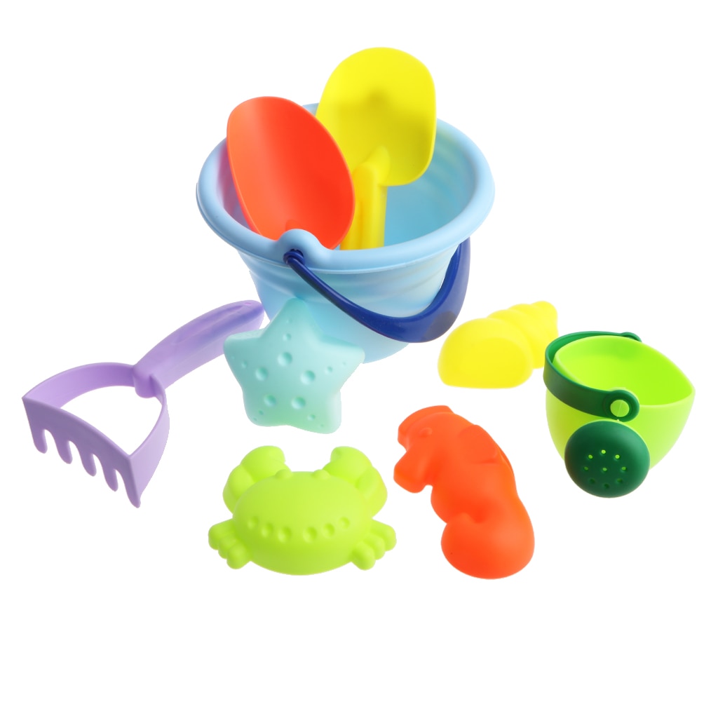 Ensemble de jouets de sable de plage avec canette d'eau, pelles, râteau, seau et moules pour animaux, jouet de bac à sable d'été pour enfants 9 pièces