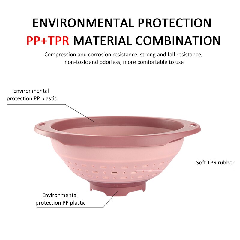 Retractable Folding Drain Basket Colander Vegetables Fruits Basket Pink Gray Bowls Drain Water Filter Bas Kitchen