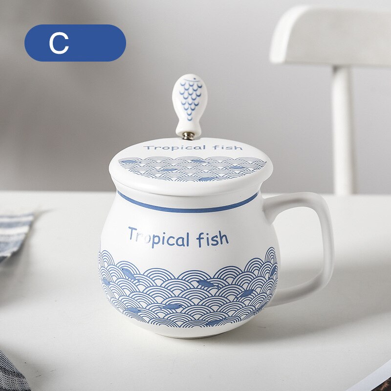 Simple Office Tea Cup Water Cup Afternoon Tea Coffee Cup Household Lid With Spoon Ceramic Milk Cup Mug: C