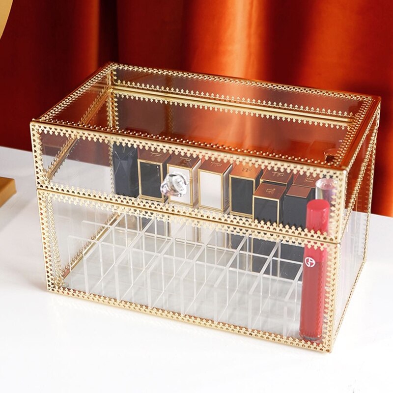 Boîte de rangement de maquillage doré boîte de rangement étui cosmétique en verre pour rouge à lèvres soins de la peau vernis à ongles présentoir de parfum
