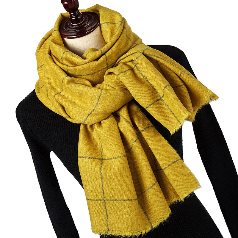 Otoño Invierno negro rojo verde amarillo búfalo tartán Plaid bufanda mujeres hombres lana gruesa lana poncho de bufandas capa: Amarillo