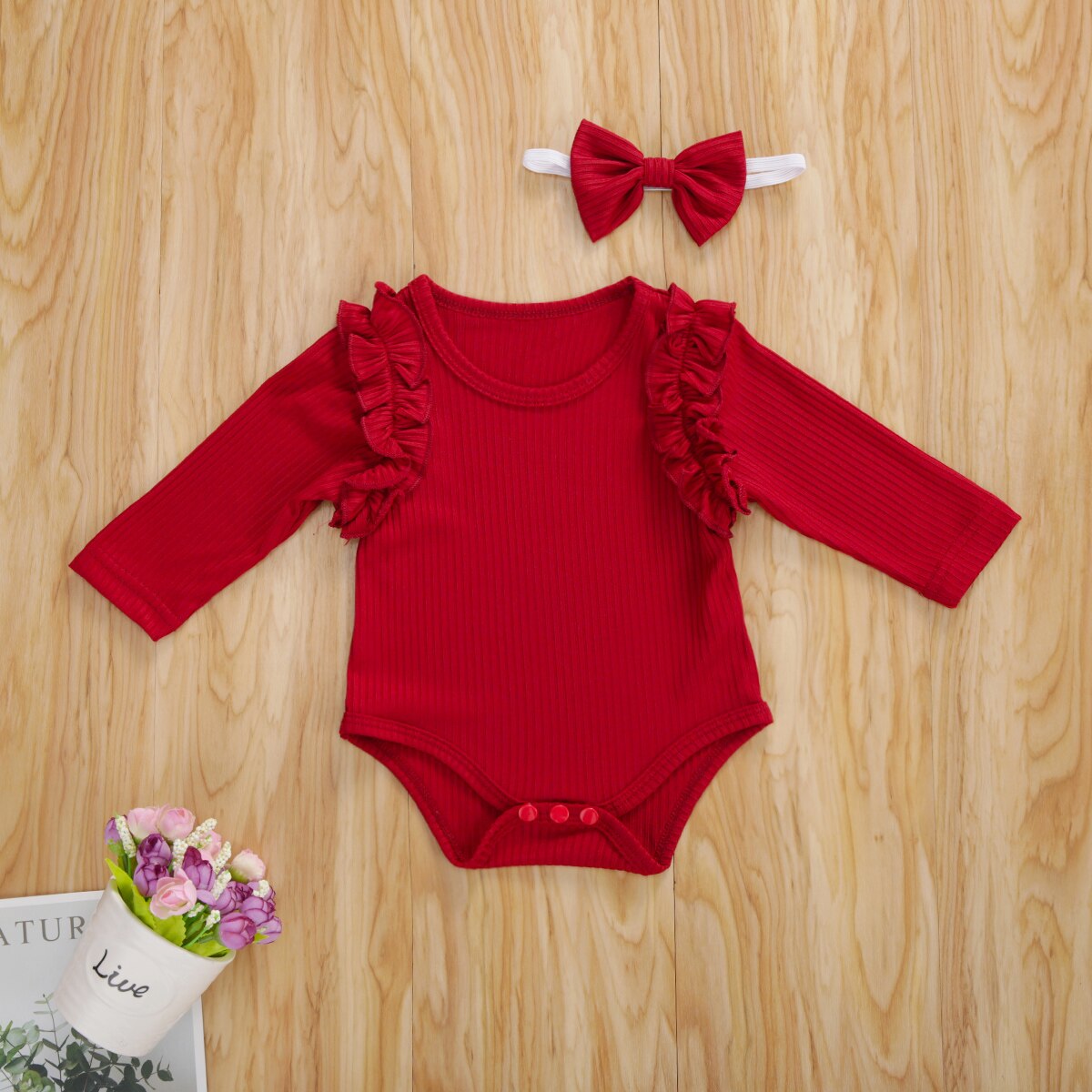 Focusnorm Herfst Baby Meisjes Jongens Bodysuits Hoofdband Ruches Lange Mouwen Knit Solid Jumpsuits 2 Stuks 5 Kleuren