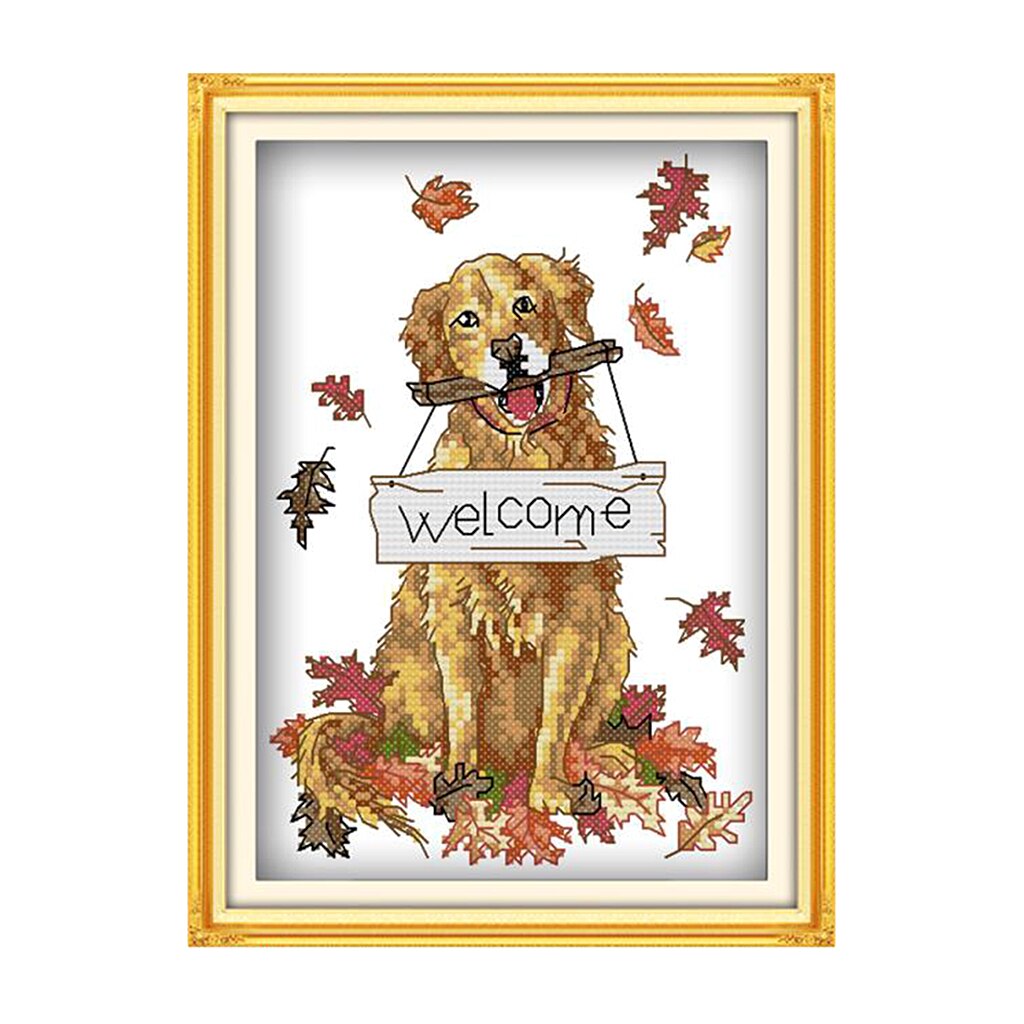 DIY Stamped Cross Stitch Kits with Printed Pattern- Lovely Dog Pattern DIY Needlepoint Embroidery Kits for Adults Beginners