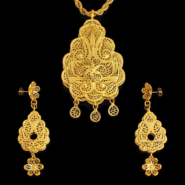 Adixyn couleur or/laiton dubai anniversaire/bijoux de mariage collier africain/boucles d'oreilles/pendentif ensemble de bijoux N08087