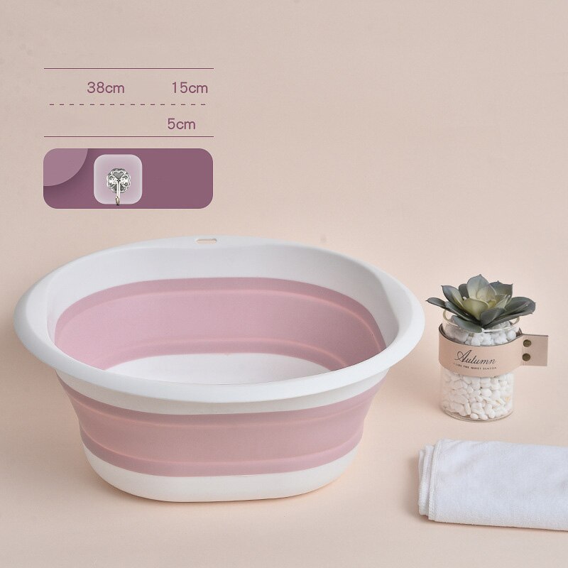 Household Folding Wash Basin Portable Sink Foot Bucket Washbasin Plastic Foldable Foot Basin Travel Outdoor Camp Basins: pink white big