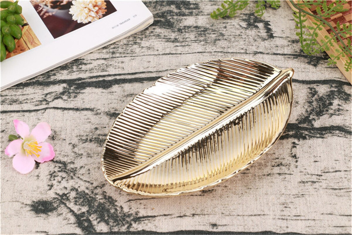 Placa de cerámica para Piña dorada Enipate, plato de joyería, plato de porcelana con hoja, almacenamiento de cosméticos, postres, aperitivo, plato, decoración del hogar