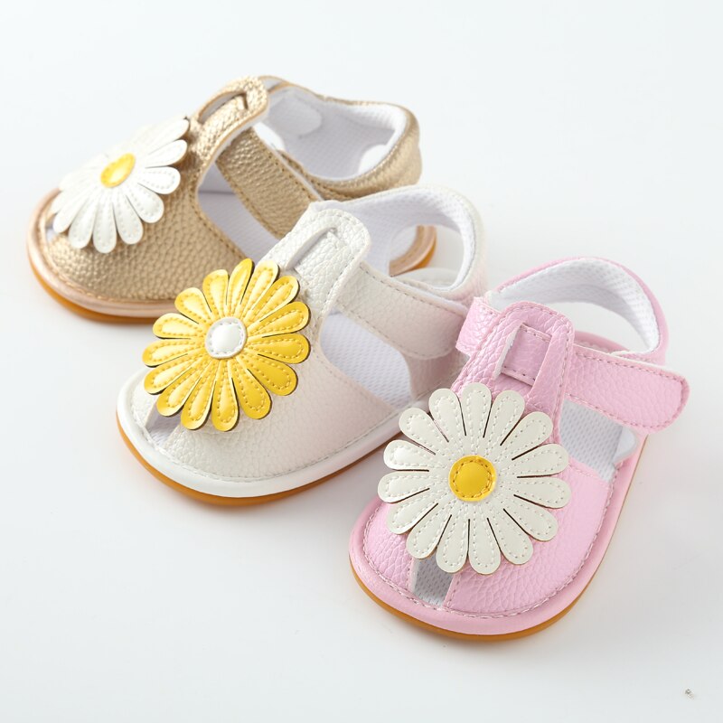 Sandalias de suela suave para bebé niña, zapatos de cuna de girasol, zapatos para bebé, niña, Prewalker, suela dura, zapatos exteriores