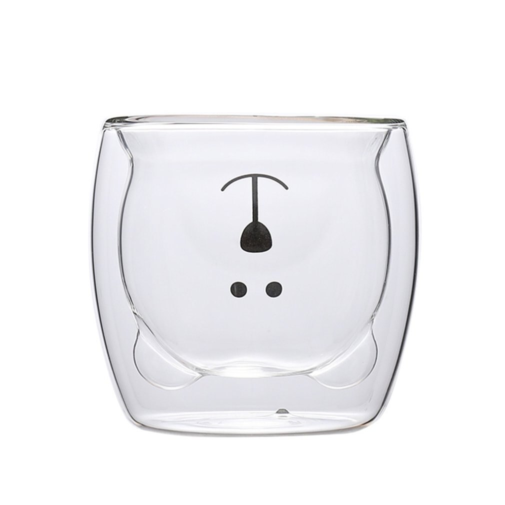 Lightweight Double Glass Inner Layer Vacuum Anti-scalding Family Cute and Bear Cup: transparent