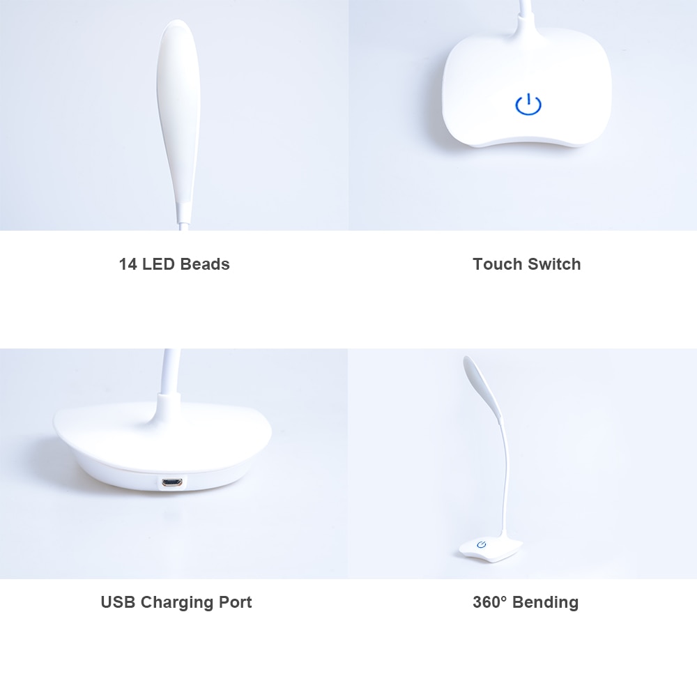 Bureaulamp Oplaadbare Batterij Led Tafellamp Flexibele Zwanenhals Oogbescherming Bureaulamp 3 Dimmers Leeslamp Nachtkastje Lezen