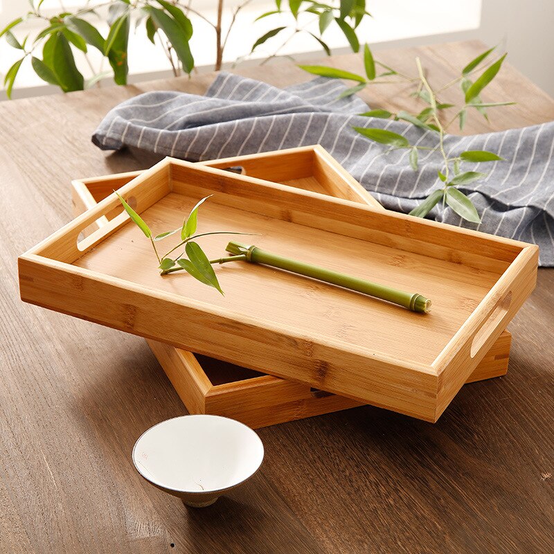 Bamboo Wood Tray Solid Wood Household Rectangular Tea Tray Water Cup Plate Japanese Bread Snack Wooden Dish Coffee BBQ Tray