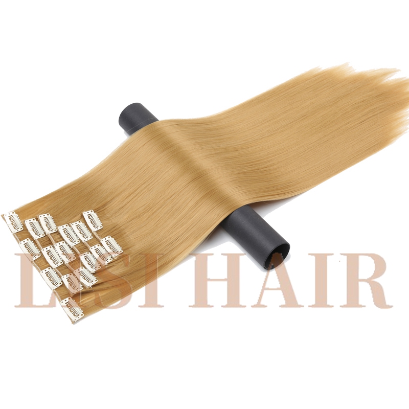 LISI HAIR 55cm Long 16 Clip in Hair Extension Straight Hairpiece Synthetic Hair For Women 140g High Temperature Fiber: 24