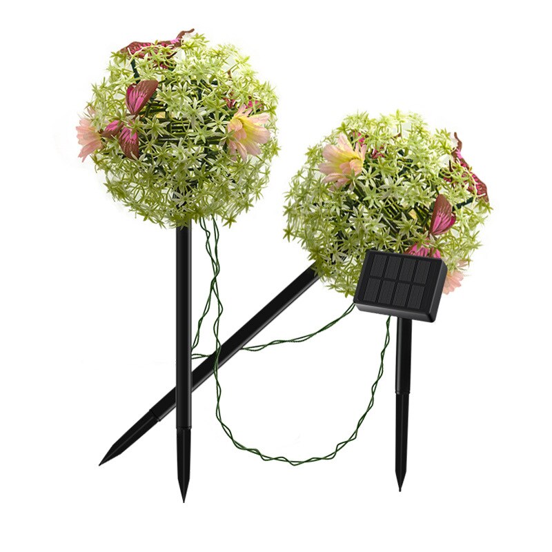 Solar Flower Ball Light Outdoor Lawn Butterfly Ball LED Light Two lights with Solar Panel Courtyard Decoration Light IP65