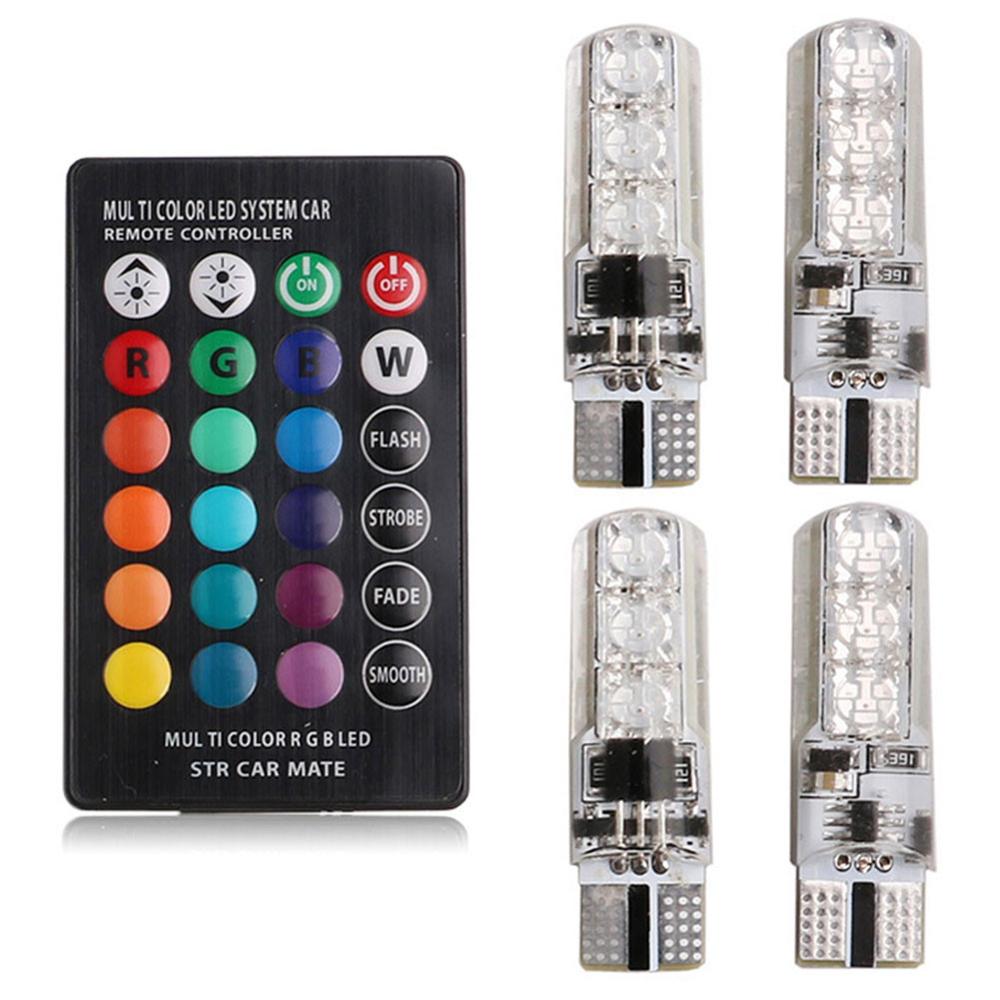 RGB T10 W5W Led 194 168 W5W 5050 SMD Car Dome Reading Light Automobiles Wedge Lamp RGB LED Bulb With Remote Controller Car Decor