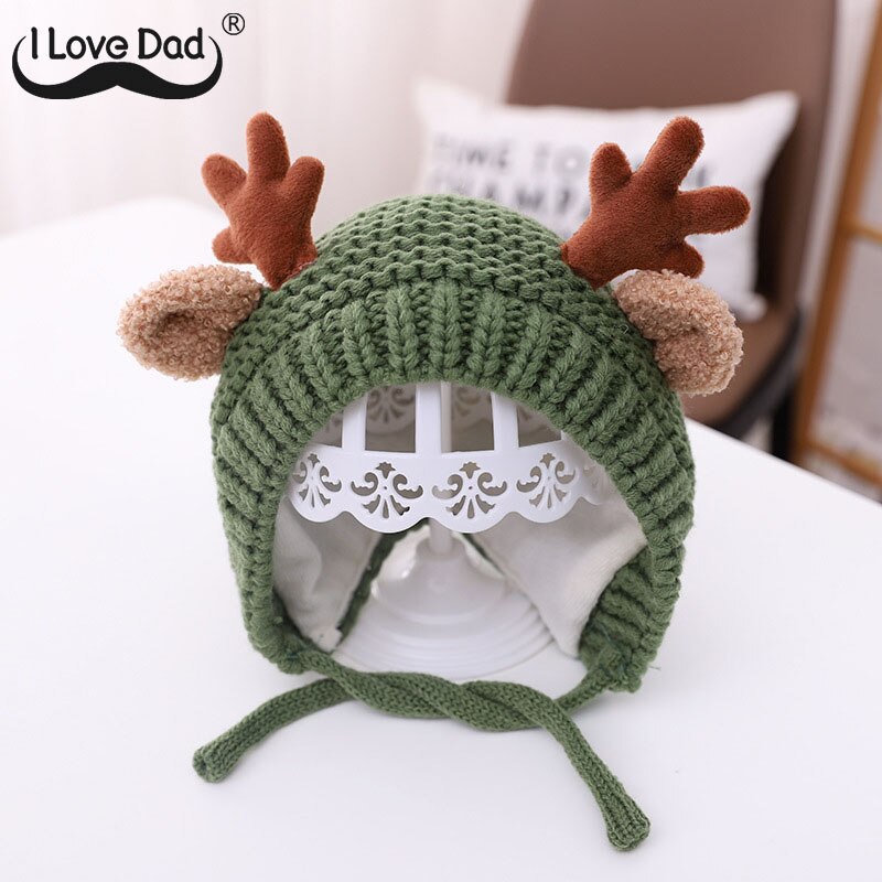 Gorro para bebé con orejas de alce, gorro cálido de punto para bebé, niño y niña, gorros de invierno, gorro para niño, gorro para niño: green