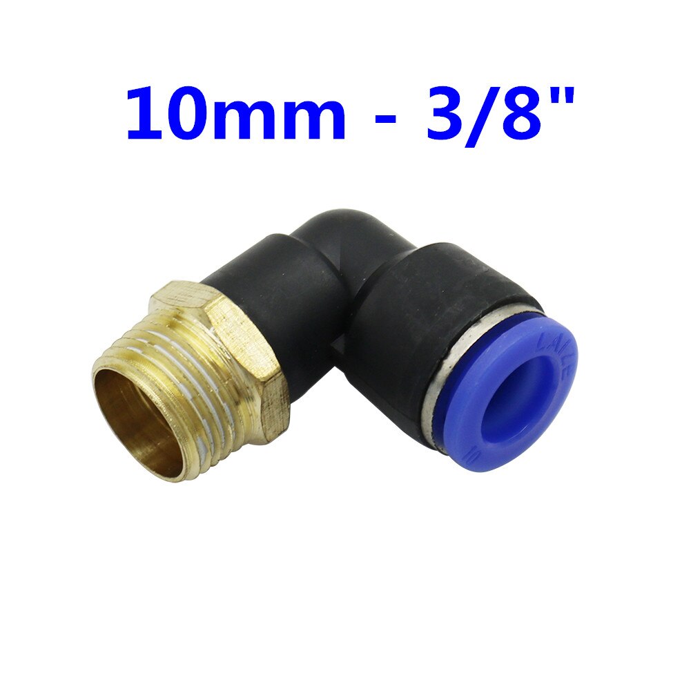Conector de tubo neumático de aire, 10mm, 8mm, 6mm, 4mm, 12mm, OD, manguera de 1/8 &quot;, 1/4&quot;, 3/8 &quot;, 1/2&quot;, rosca macho, conectores en forma de L, accesorios de tubería: 10mm - 3I8 inch