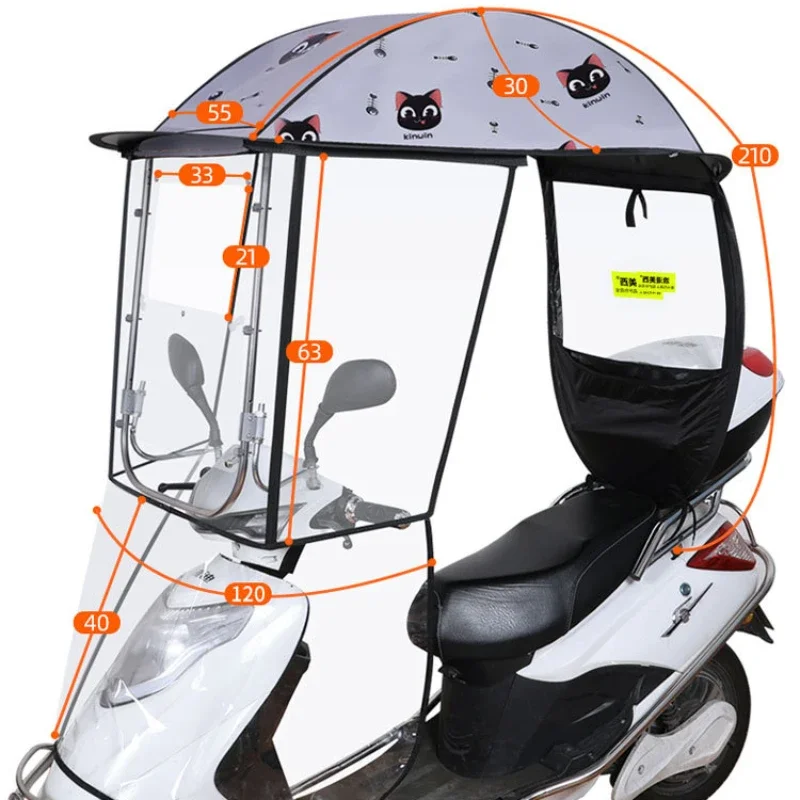 2024 vollständig geschlossene Überdachung abnehmbare Elektro fahrzeug Sonnenschirm Regenschirm Motorrad Regenschutz Metall halterung verdickte Baldachin