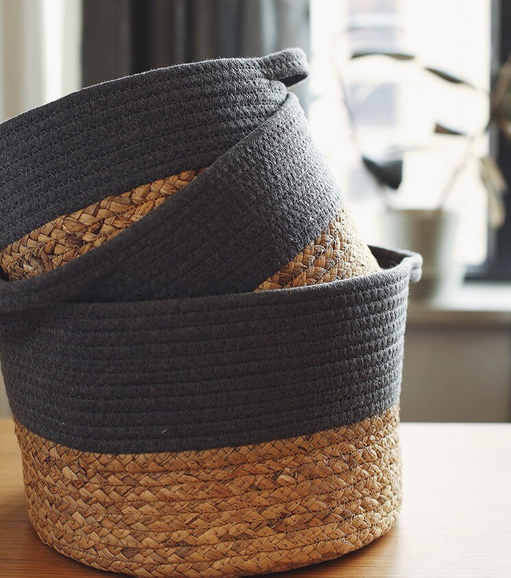 Relaxdays Broodmand, set van 3, verschillende maten, gevlochten, met stof, mand in Scandinavische stijl, natuur - crème