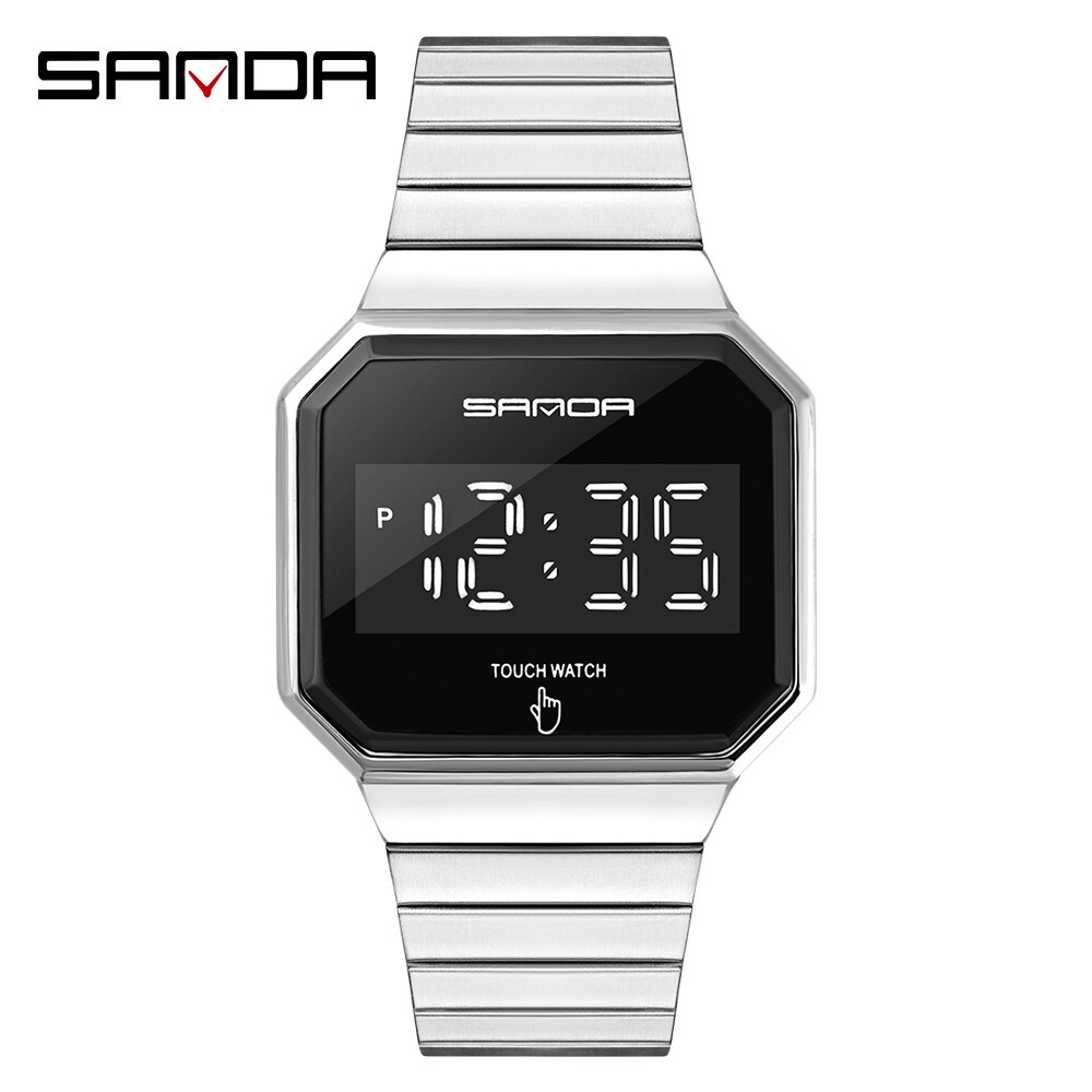 Sports Watches Man LED Touch Screen Electronic Shock Wristwatch Waterproof Digital Male Clock Relogio Masculino: Silver