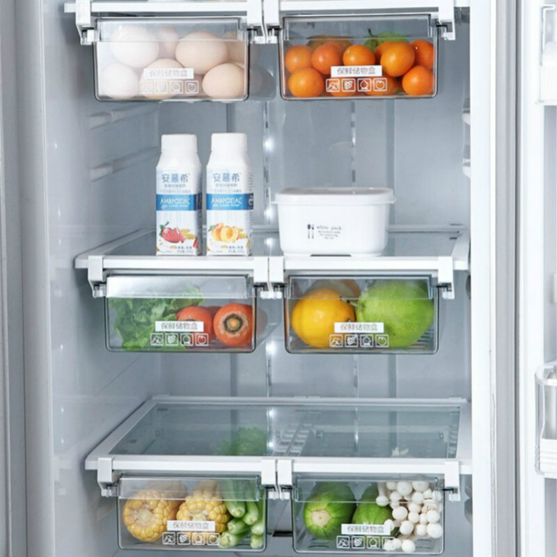 Retractable Refrigerator Storage Drawer Adjustable Refrigerator Organizer Drawer Basket Pull-out Fresh Spacer Layer Storage Rack